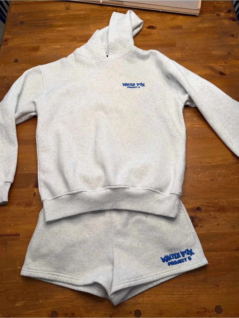 White Fox Project 5 Grey/Blue Hoodie & Shorts Set